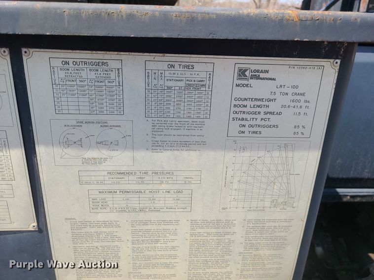 image for item LI9037 Lorain LRT-100  crane