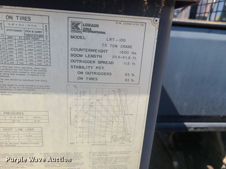 image for item LI9037 Lorain LRT-100  crane