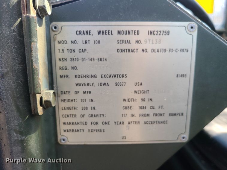 image for item LI9037 Lorain LRT-100  crane