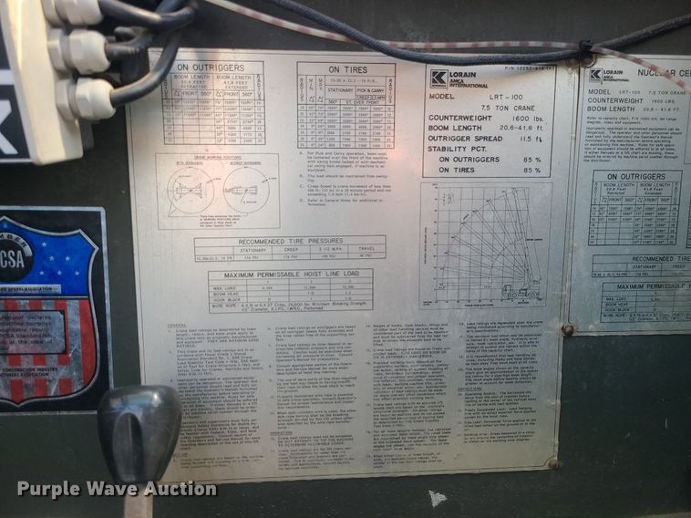 image for item LI9037 Lorain LRT-100  crane