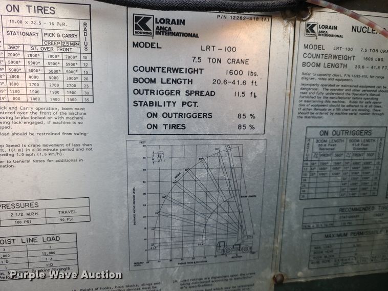 image for item LI9037 Lorain LRT-100  crane