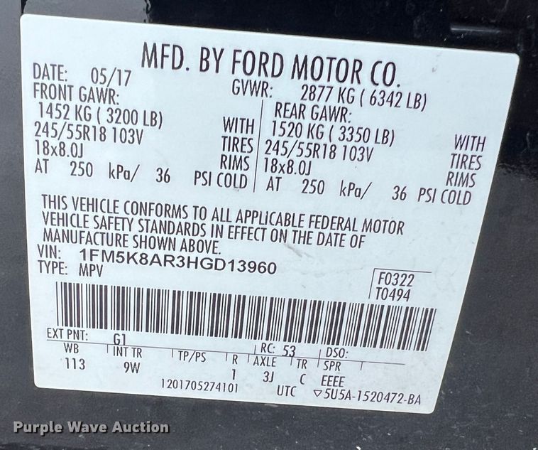 image for item LI9555 2017 Ford Explorer Police Interceptor  SUV