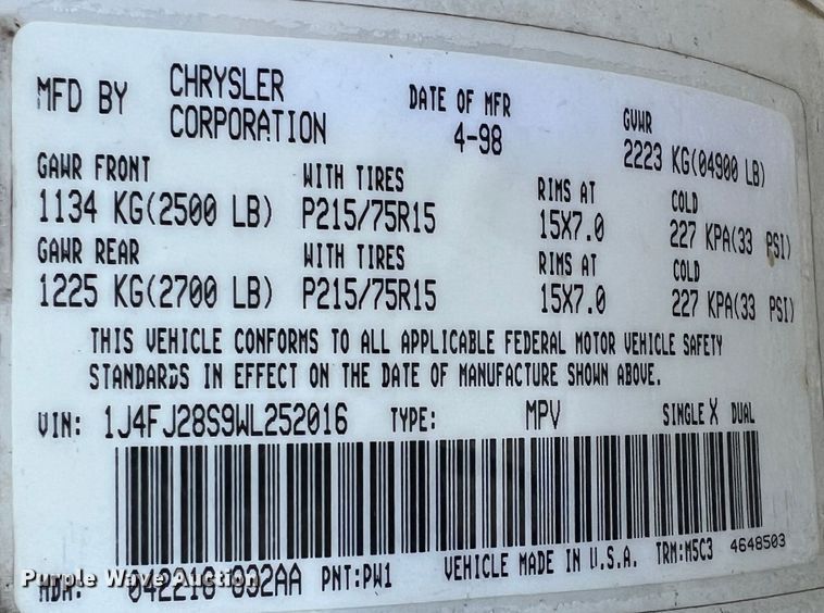 image for item LI9556 1998 Jeep Cherokee  SUV