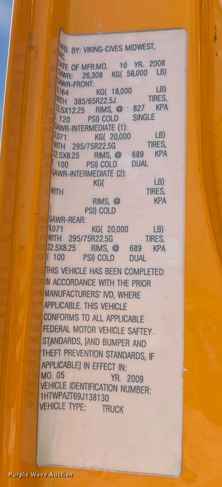 image for item LI9562 2009 International WorkStar 7500  dump truck