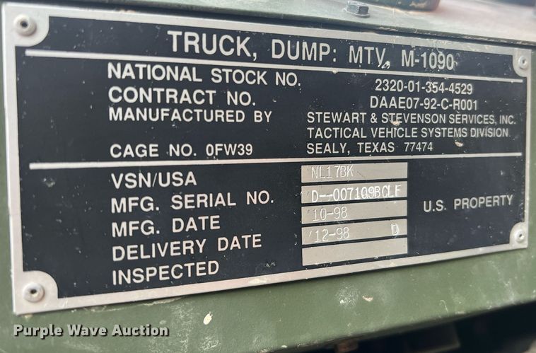 image for item LI9583 1999 Stewart & Stevenson MTV M-1090  dump truck