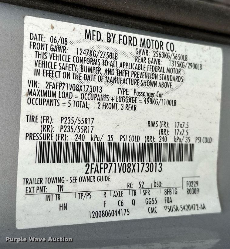 image for item LR9618 2008 Ford Crown Victoria Police Interceptor