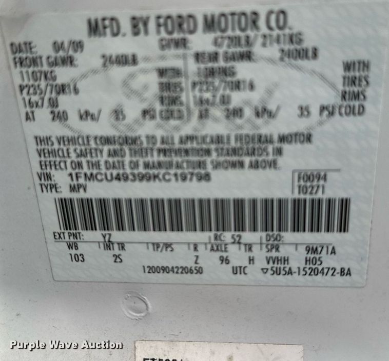 image for item LR9625 2009 Ford Escape Hybrid  SUV
