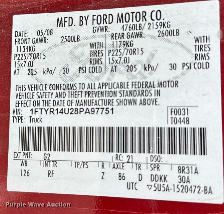 image for item LR9626 2008 Ford Ranger  SuperCab pickup truck