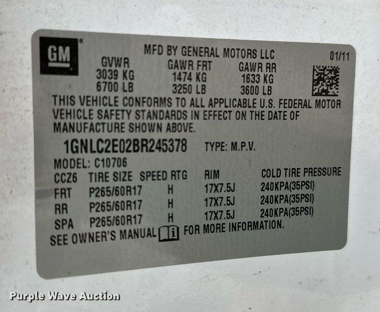 image for item LR9629 2011 Chevrolet Tahoe Police  SUV