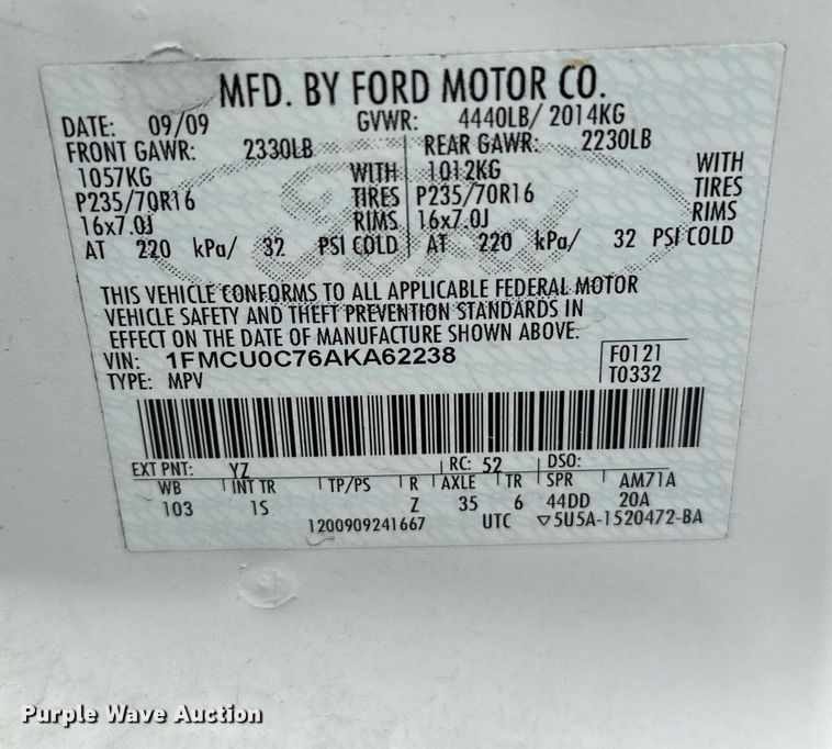 image for item LR9636 2010 Ford Escape  SUV