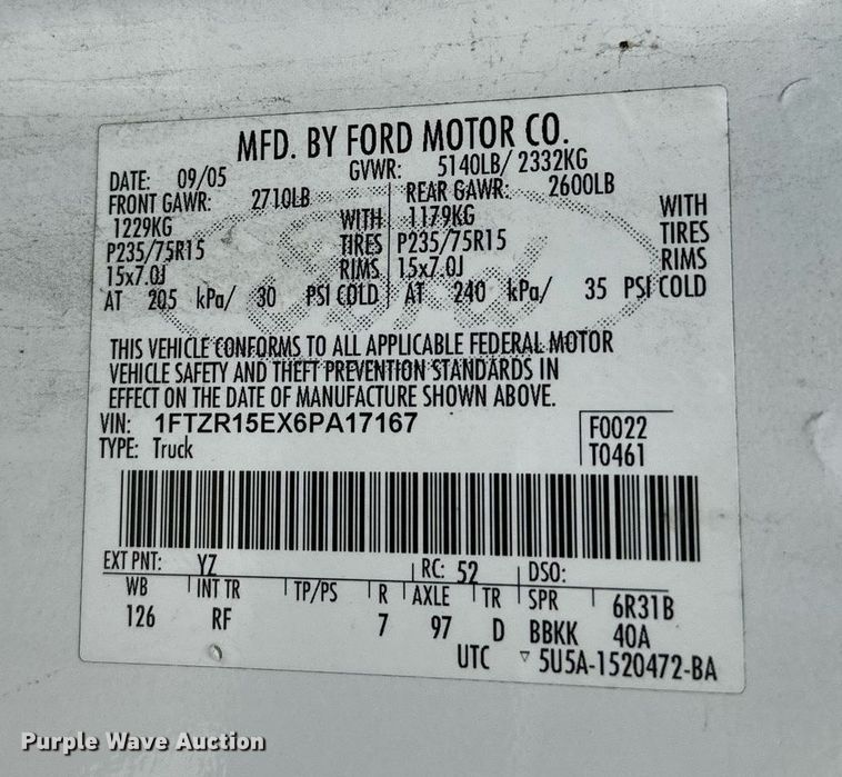 image for item LR9638 2006 Ford Ranger  SuperCab pickup truck