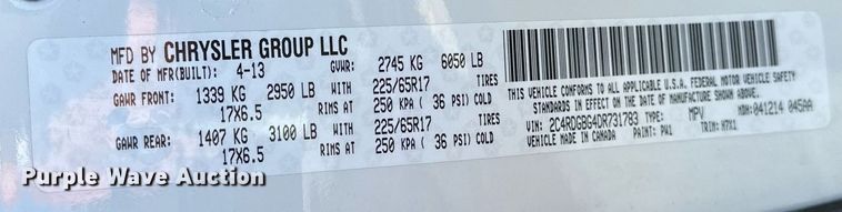 image for item LR9648 2013 Dodge Grand Caravan  handicap accessible van