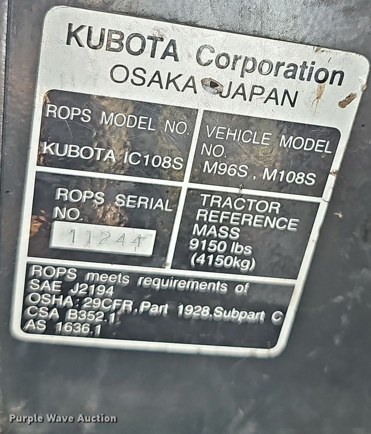 image for item LR9656 Kubota M108S  MFWD tractor