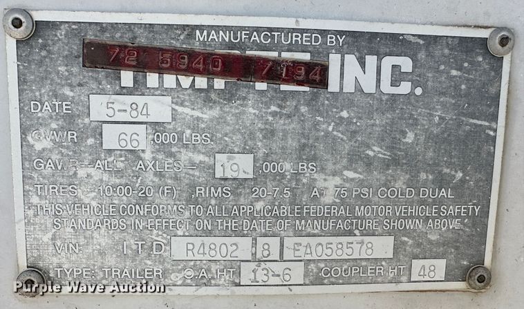 image for item LT9278 1984 Timpte  refrigerated van trailer