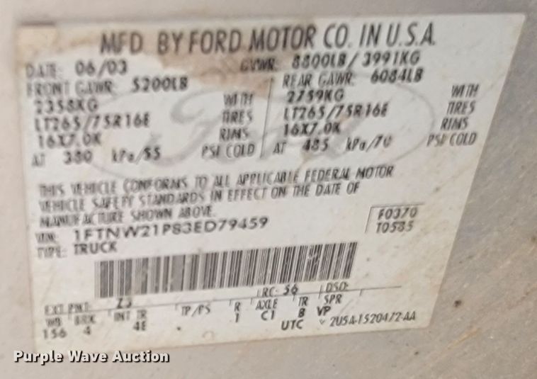 image for item LV9394 2003 Ford F250 Super Duty Lariat  Crew Cab pickup truck