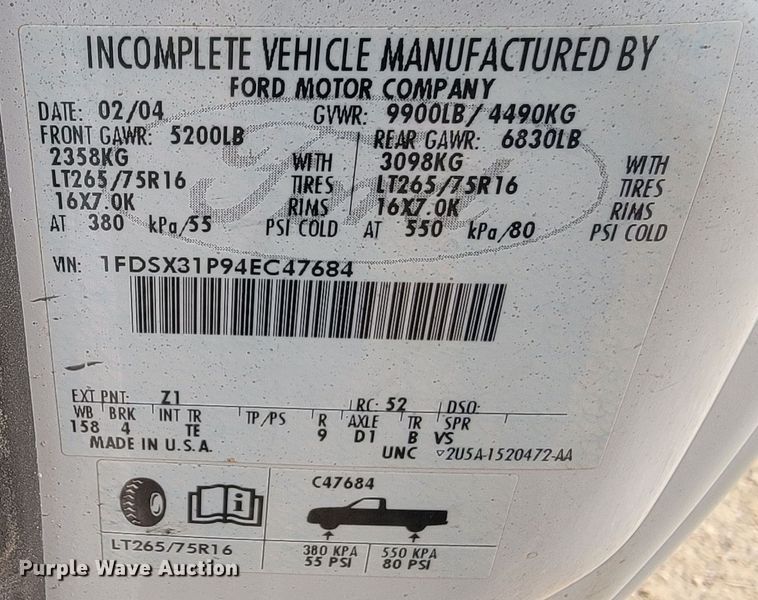 image for item LV9396 2004 Ford F350 Super Duty XL  SuperCab pickup truck