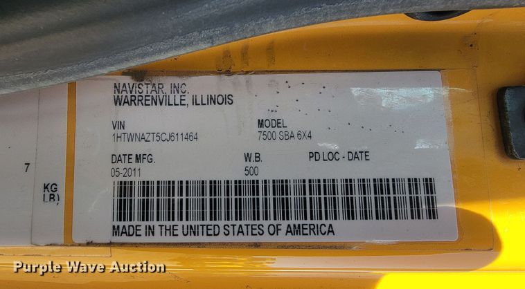 image for item LV9407 2012 International WorkStar 7500  dump truck