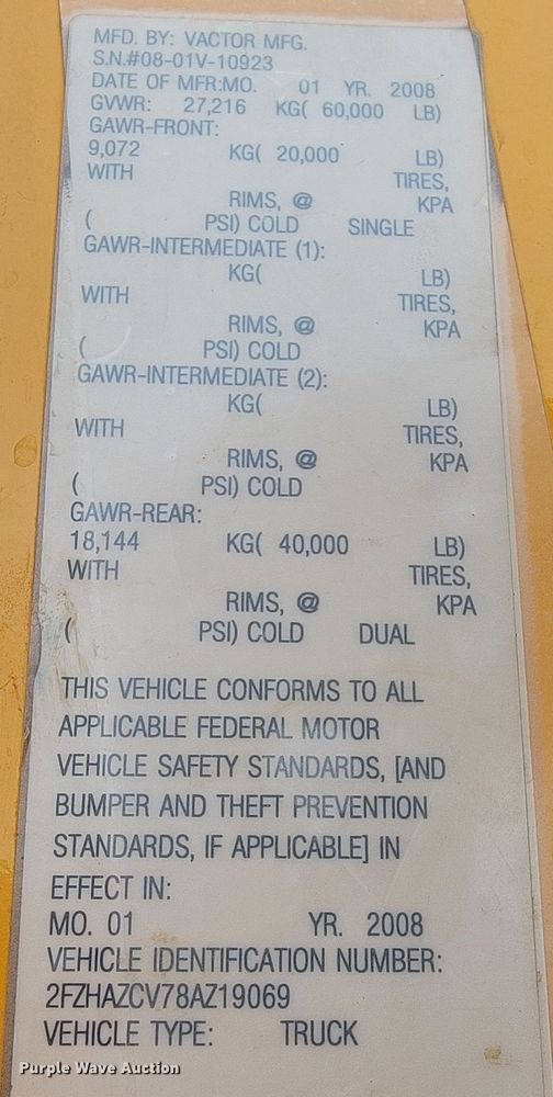 image for item LV9423 2008 Sterling LT9500  vacuum truck