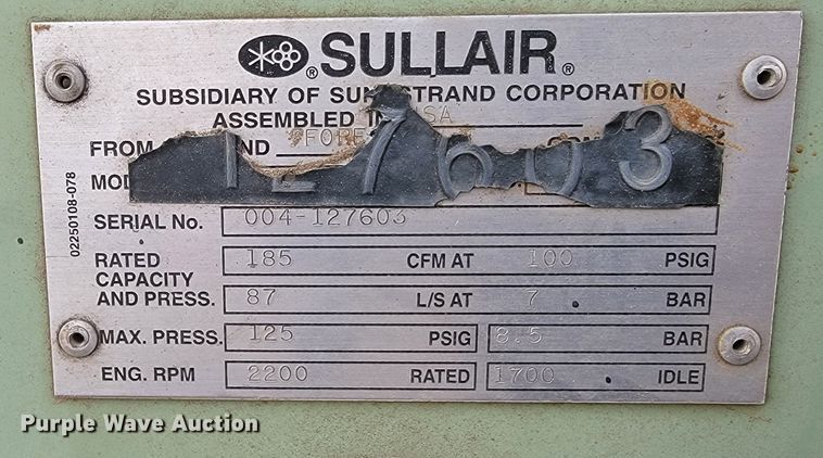 image for item LV9449 Sullair 185  air compressor