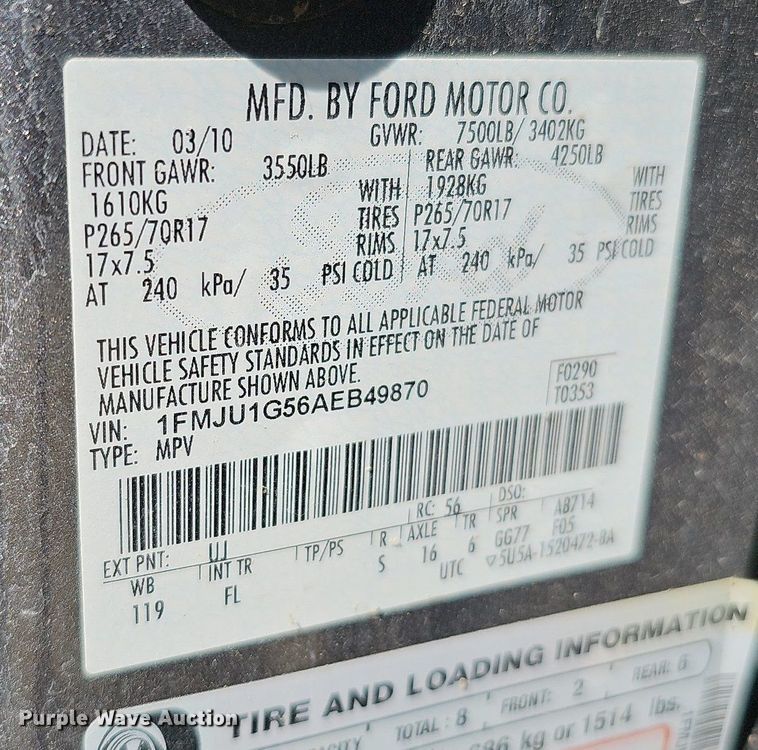 image for item MC9741 2010 Ford Expedition XLT  SUV