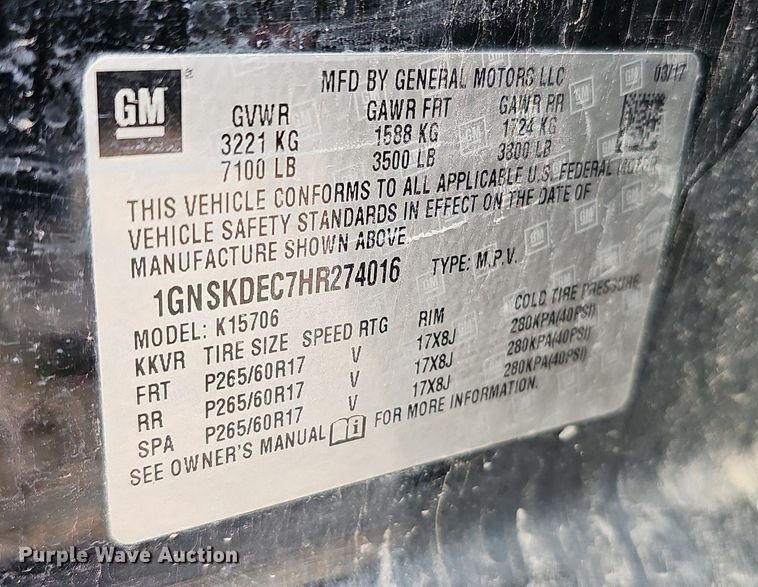 image for item MC9742 2017 Chevrolet Tahoe Police  SUV