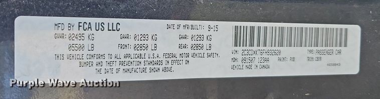 image for item MC9743 2015 Dodge Charger Police