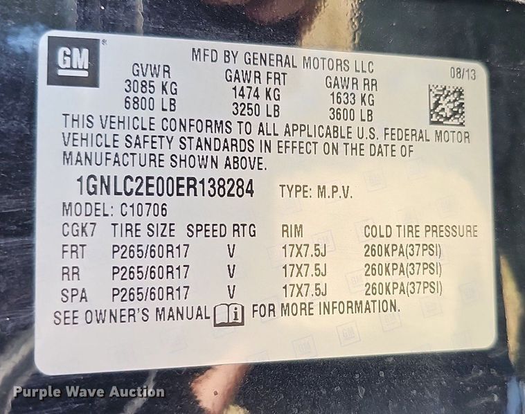 image for item MC9749 2014 Chevrolet Tahoe Police  SUV