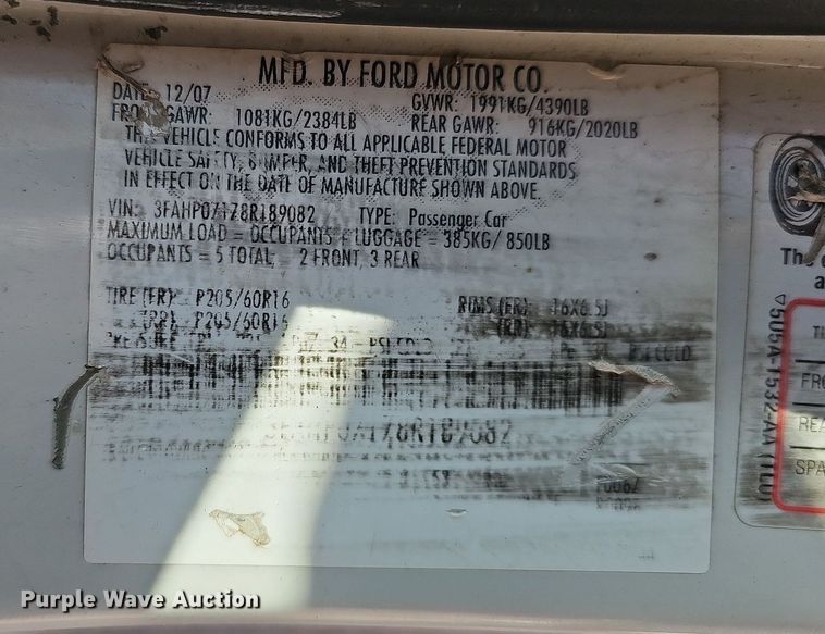 image for item MC9751 2008 Ford Fusion SE