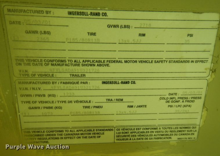 image for item MI9387 2001 Ingersoll Rand  light plant