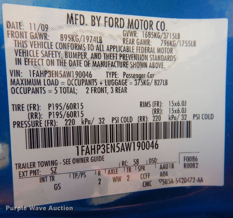 image for item MO9592 2010 Ford Focus