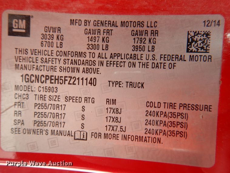 image for item MO9595 2015 Chevrolet Silverado 1500  delivery bed pickup truck