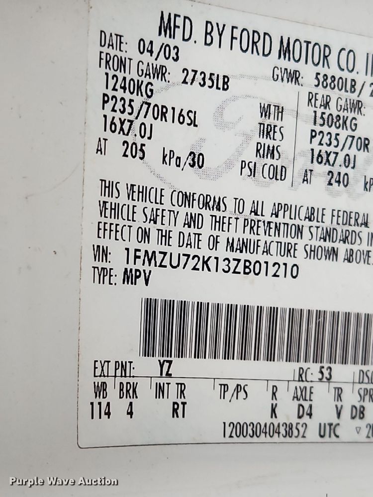 image for item MW9640 2003 Ford Explorer  SUV