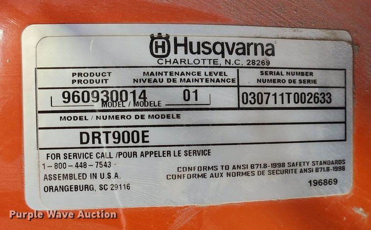 image for item MW9645 Husqvarna DRT900E  rear tine tiller