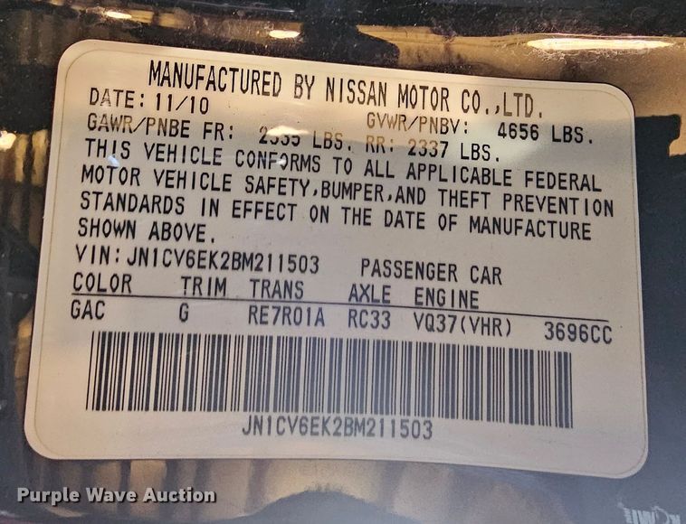 image for item DK1747 2011 Infiniti G37