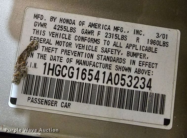 image for item DK7691 2001 Honda Accord