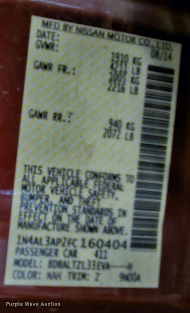 image for item DK7694 2015 Nissan Altima