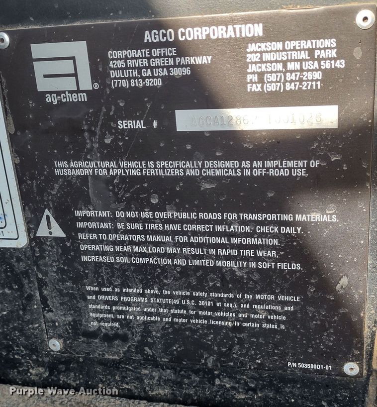 image for item DQ1590 2008 AGCO RoGator 1286C  sprayer