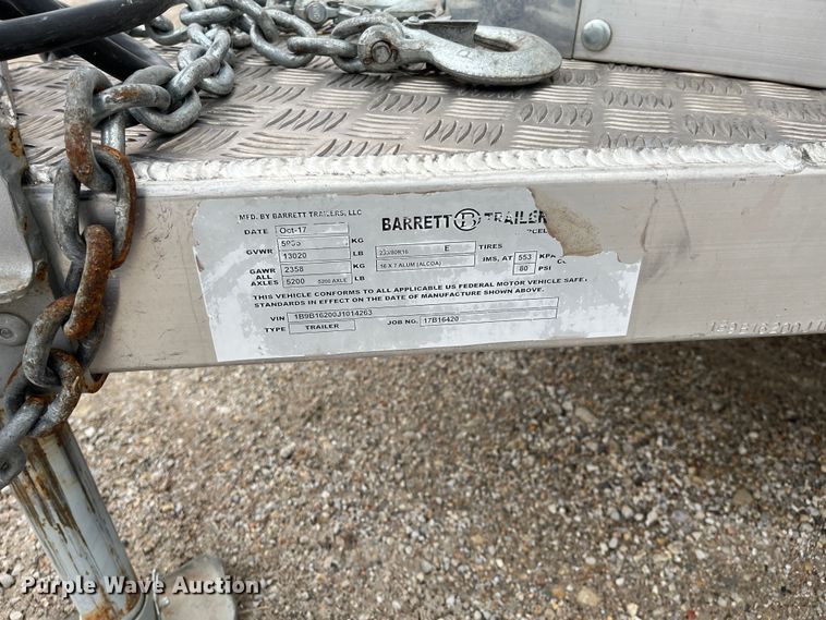 image for item DQ4111 2018 Barrett  livestock trailer