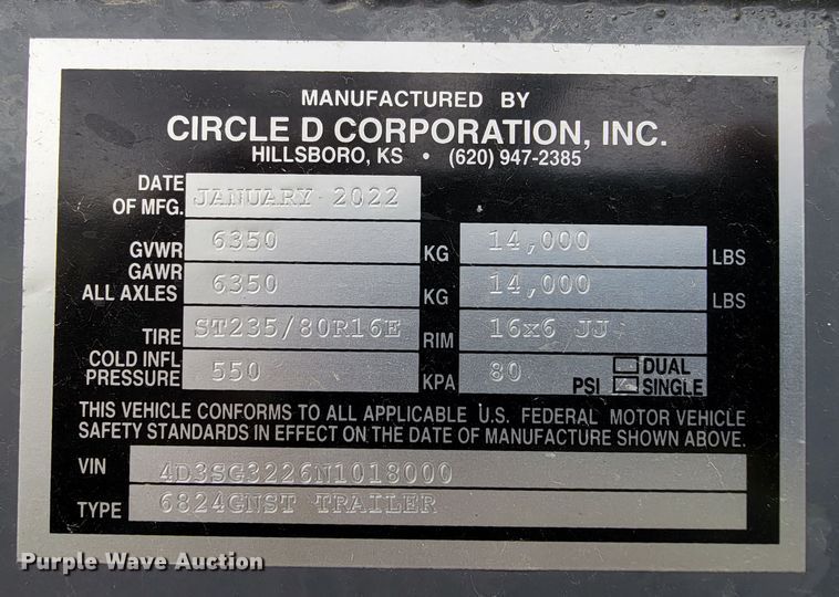image for item HP9702 2022 Circle D 6824GNST  livestock trailer