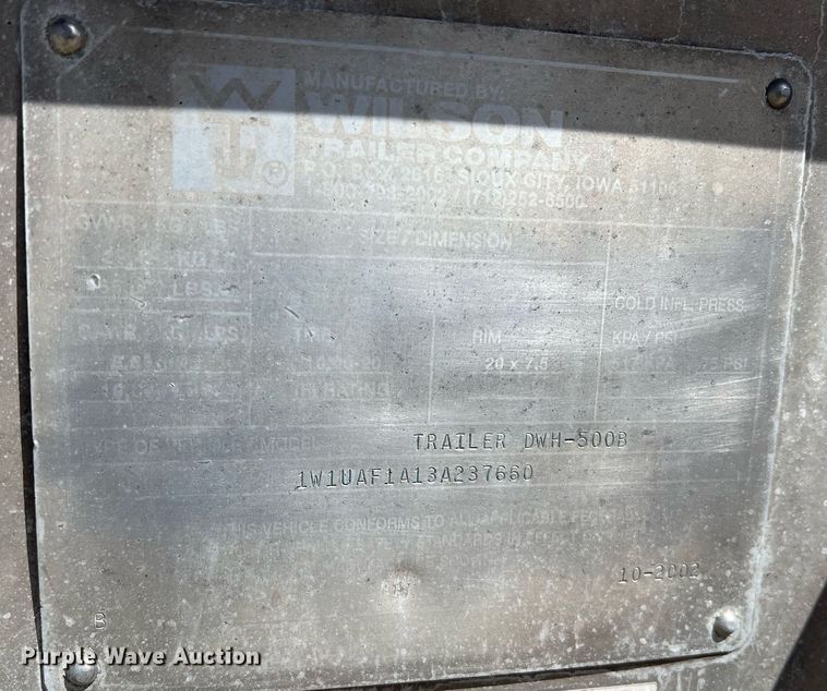 image for item LI9582 2003 Wilson DWH-500B  grain trailer
