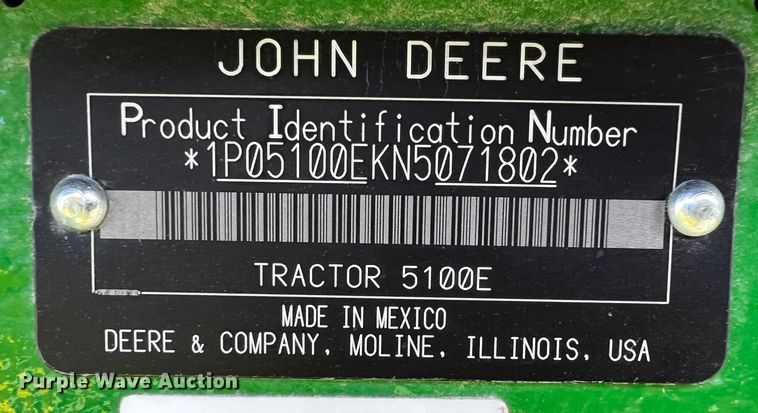 image for item MF9884 John Deere 5100E  MFWD tractor