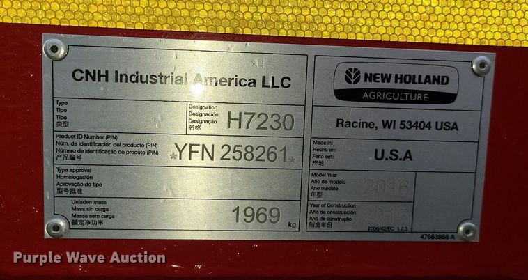 image for item MX9628 2016 New Holland H7230  disc mower