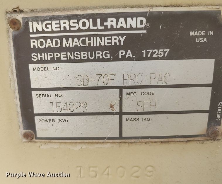 image for item DO3849 1998 Ingersoll Rand SD-70F  single drum vibratory roller