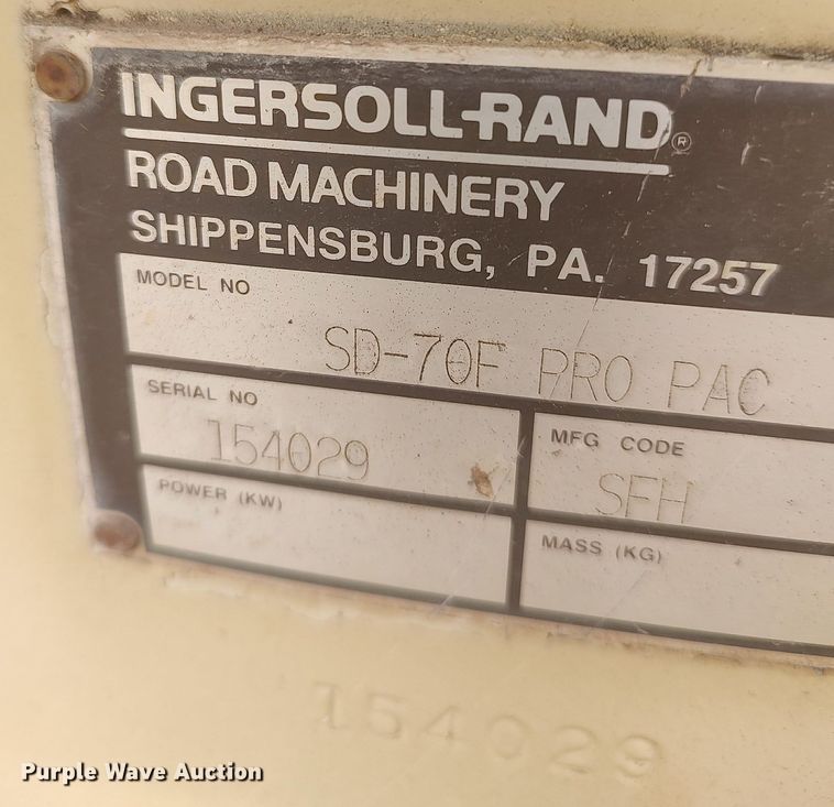 image for item DO3849 1998 Ingersoll Rand SD-70F  single drum vibratory roller