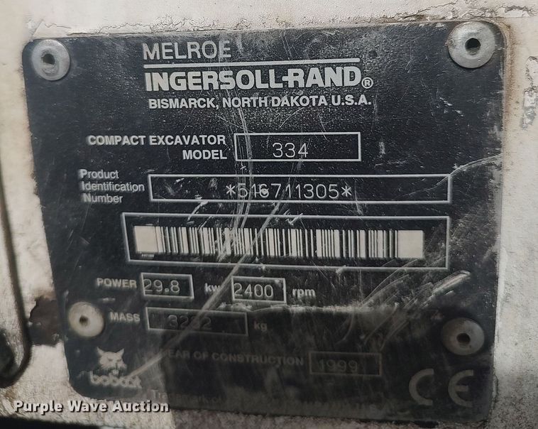 image for item DO3851 1999 Bobcat 334  mini excavator