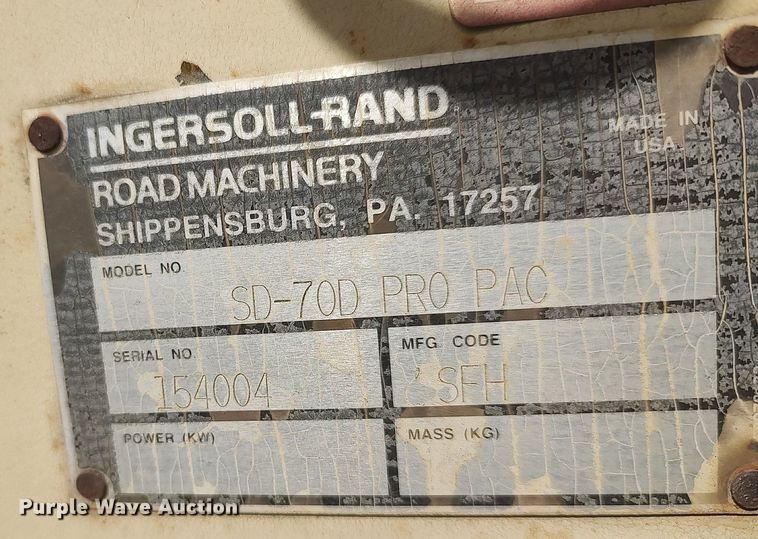 image for item DO3853 1998 Ingersoll Rand SD-70D  single drum vibratory roller