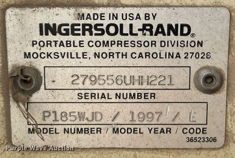 image for item DO3873 1997 Ingersoll Rand P185WJD  air compressor