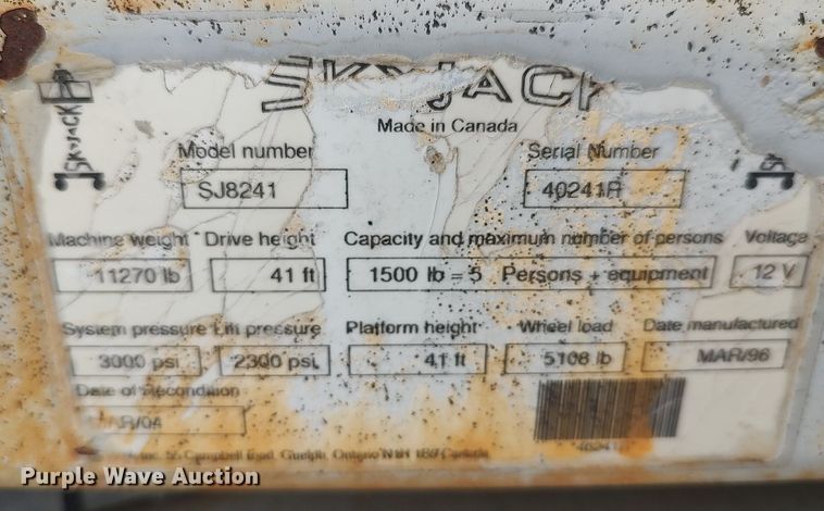 image for item DQ0415 1996 Skyjack SJ8241  scissor lift