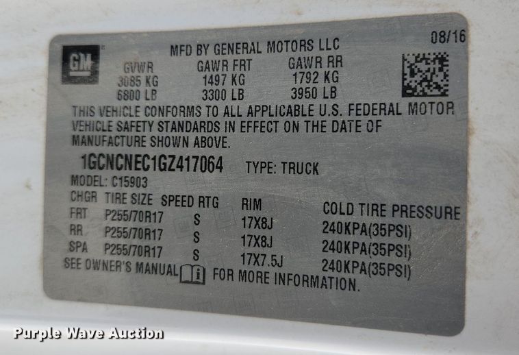 image for item DQ0417 2016 Chevrolet Silverado 1500  pickup truck