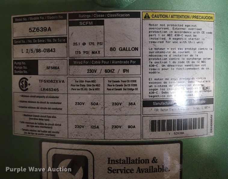 image for item DQ0478 Speedaire 5X639A  air compressor